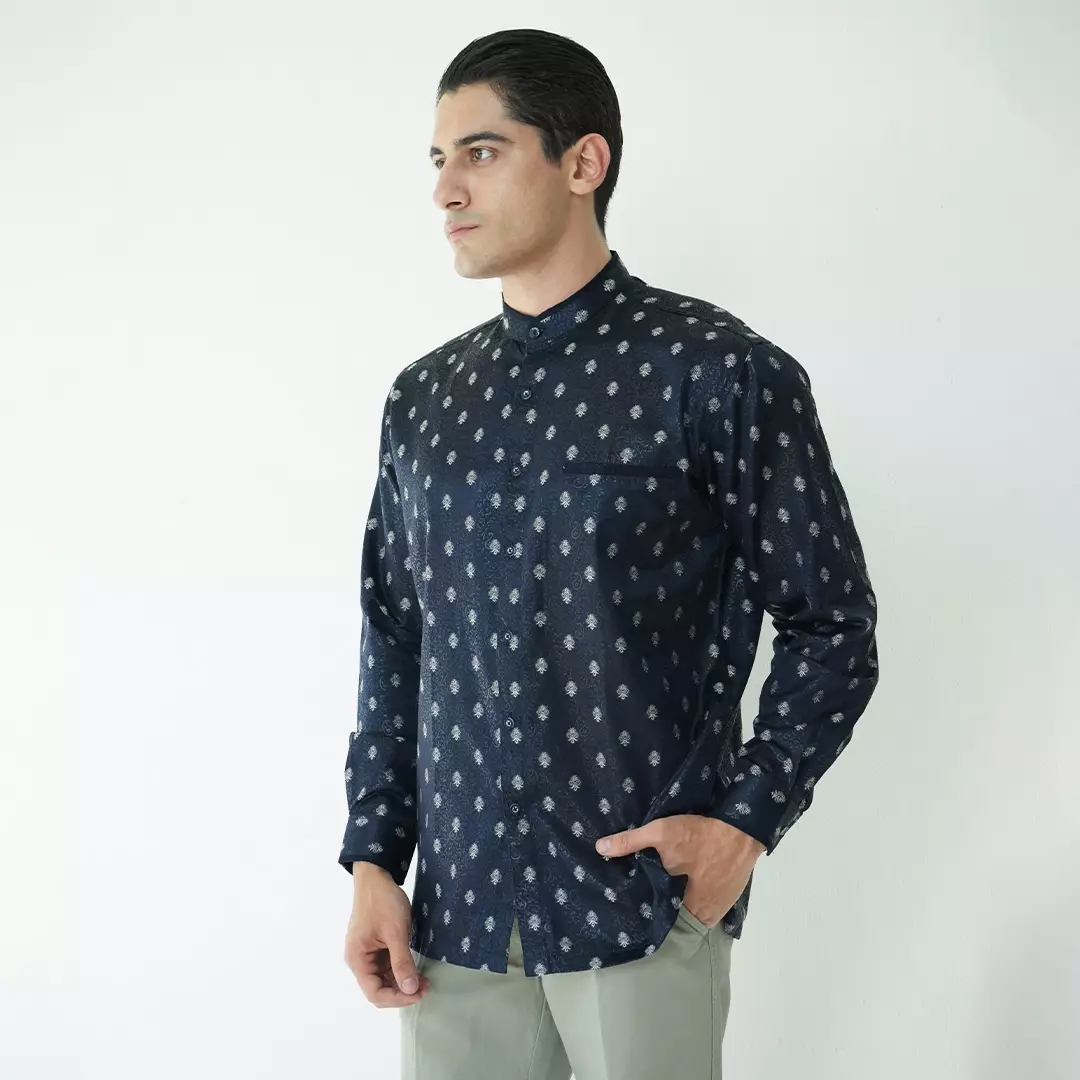 Casella Baju Koko Pria Lengan Panjang | Baju Koko Batik Syam 9983 Navy