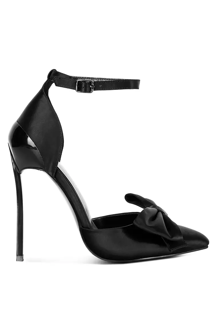 Discount on London Rag  shoes - SKU: Black High Heeled Satin Bow Sandals