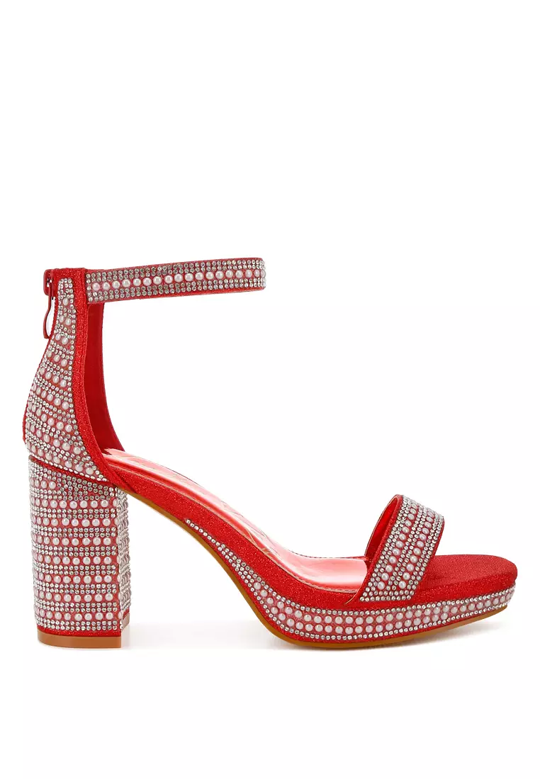 Buy London Rag Rhinestones And Pearl Embellished Sandals in Red Online ...