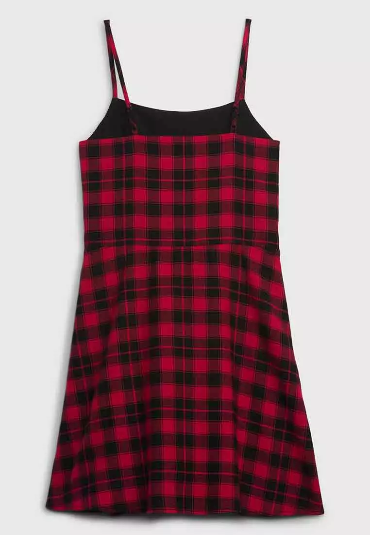 Teen Organic Cotton Black Red Plaid Dress