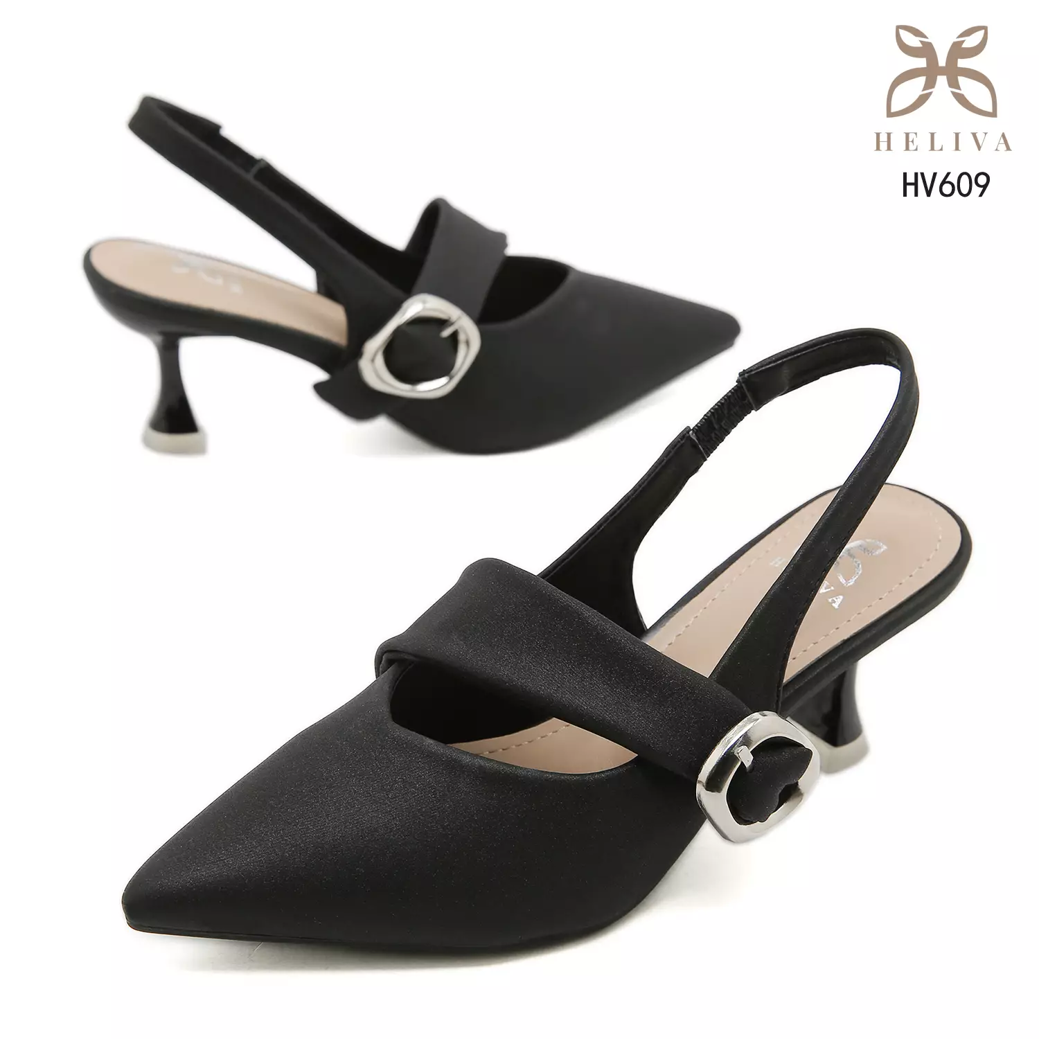 HELIVA LORELIA 6cm Slingback Heels Minimal Buckle Accent & Refined Pointed Toe HV609