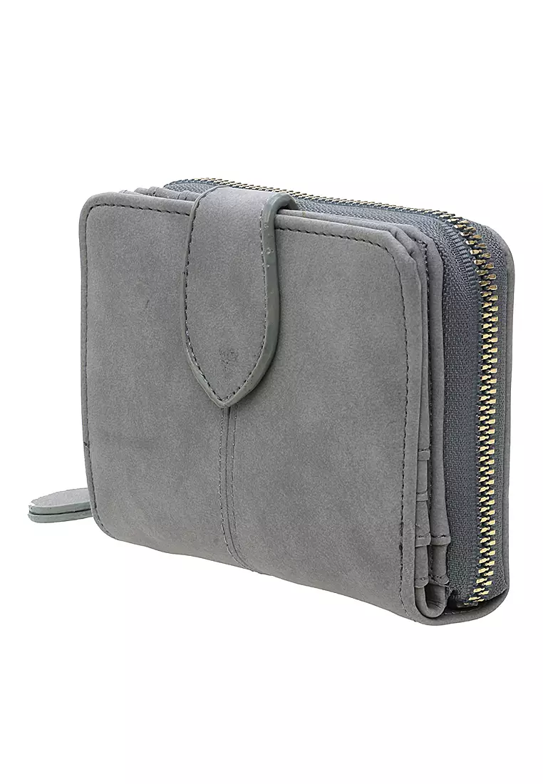 Dompet Lipat Mini Wanita Motif Polos Compartment Cute - Lightgrey