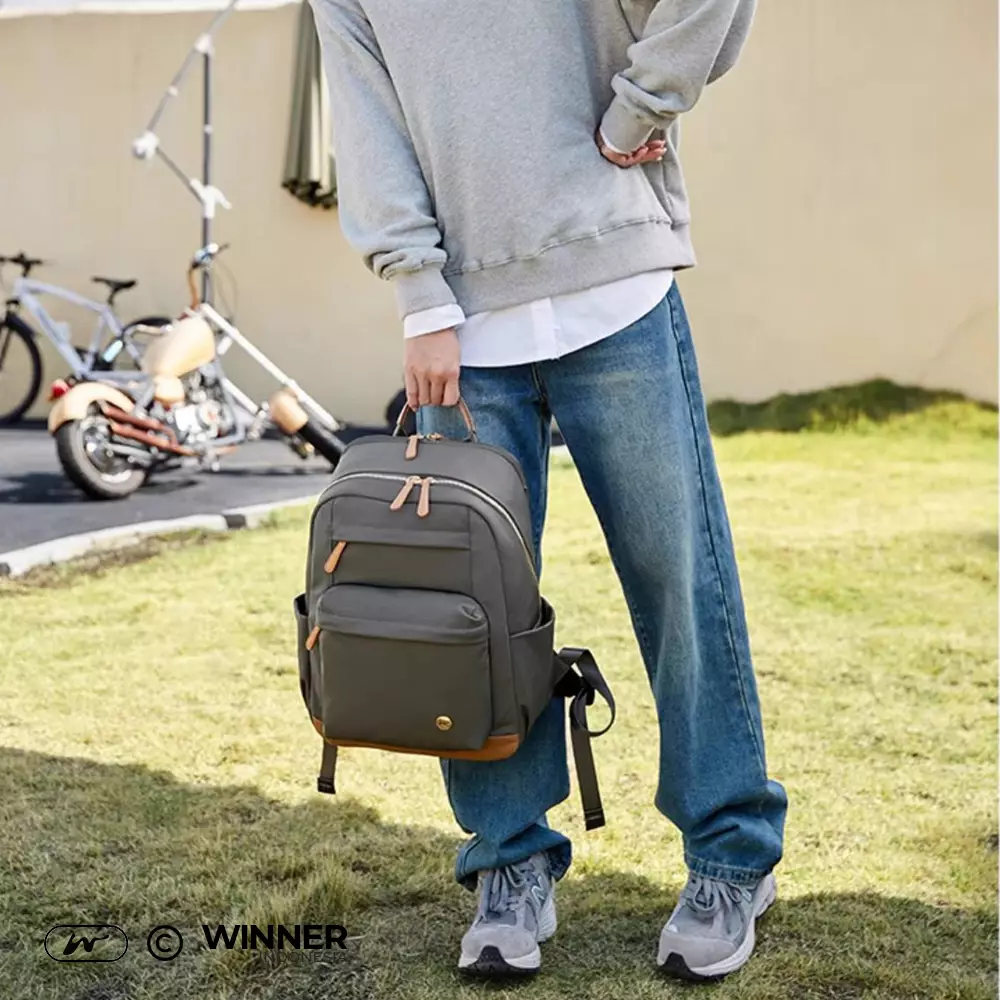 Tas Ransel Laptop 14 inch Oxford Anti-Air Backpack Korean Style (T14-011) - Warna Abu 14 inch