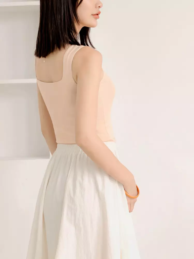 Solid Color Square Neck Wide Strap Bra Top [AB19545]