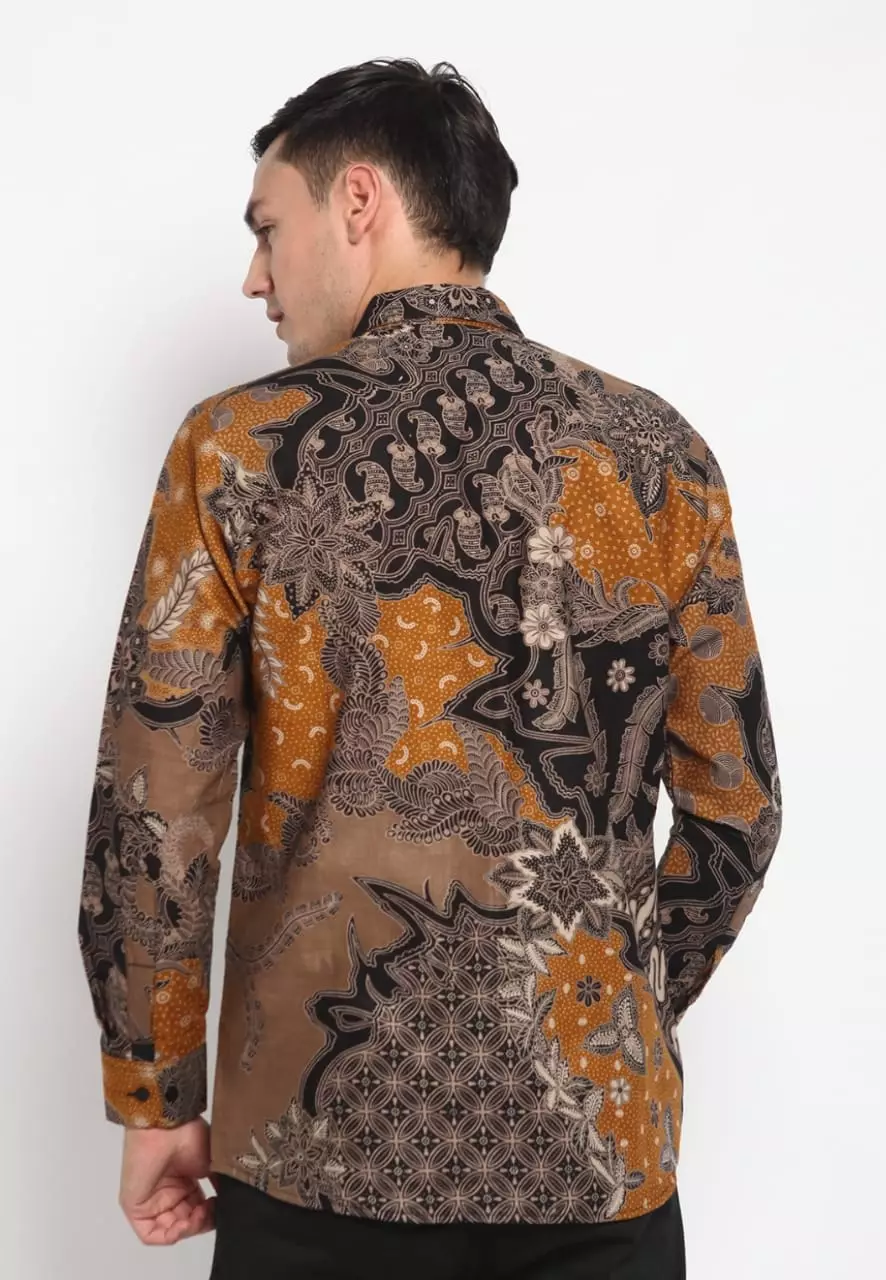 Kemeja Batik Pria Premium Slimfit Elegant Modern Lengan Panjang Trisira Oranye
