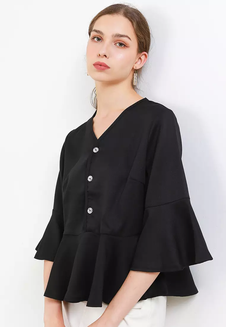 Ruffle Blouse with Crystal