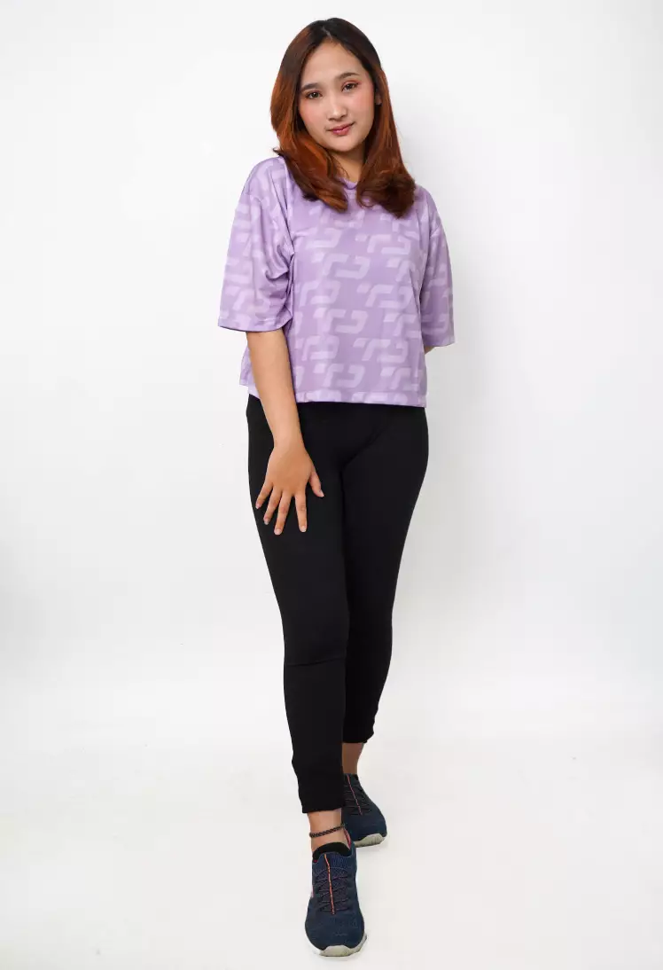 LSB22 baju olahraga wanita lilac crop top oversize fit to xxl big size dry fit korean poundfit