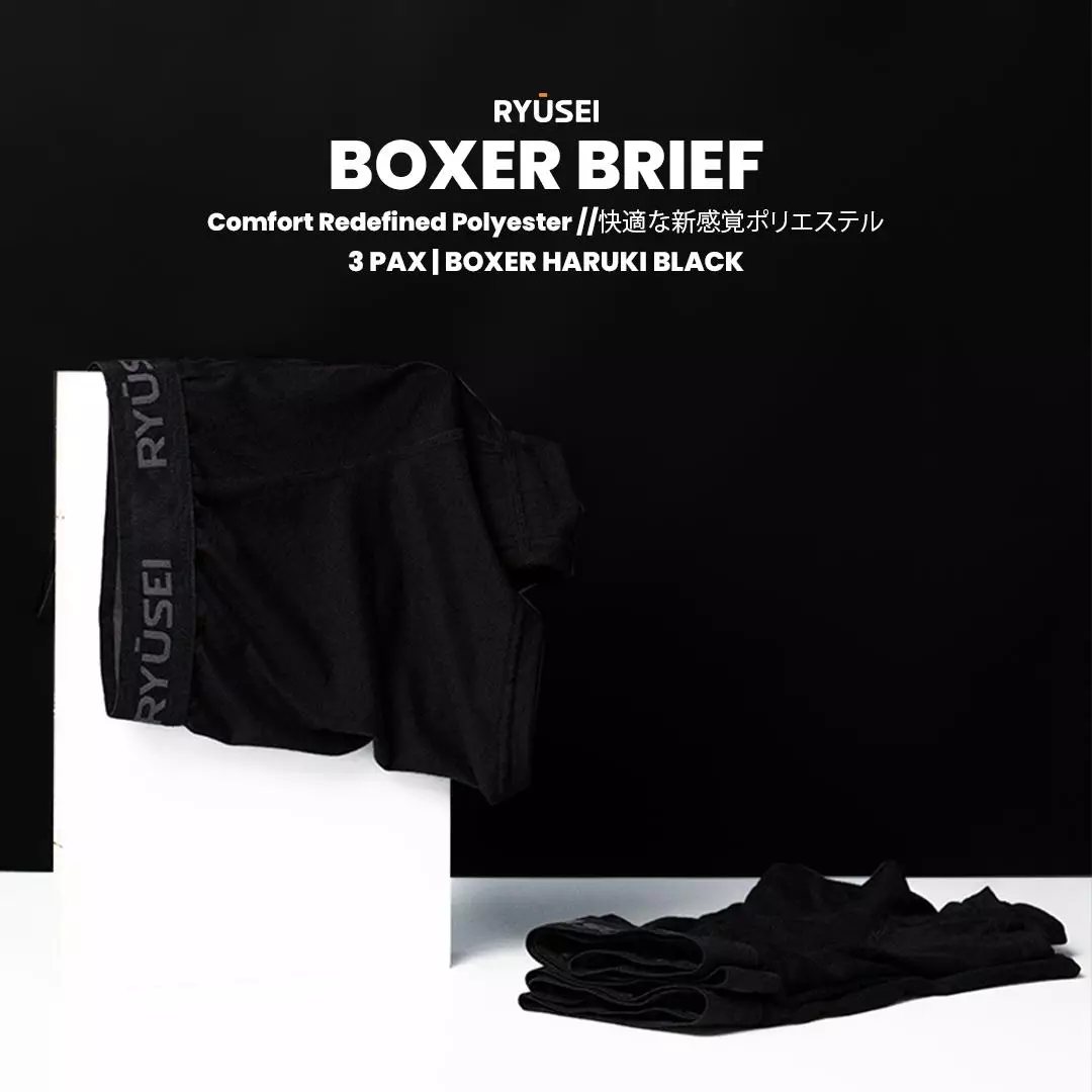 Ryusei Celana Dalam Pria Boxer Haruki Black 3pcs