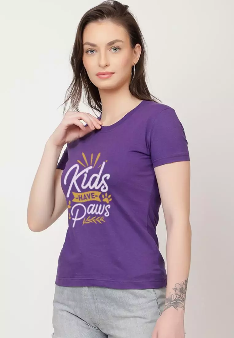 Kids HavePaws Relaxed Short Sleeve Stylish Purple Cotton Casual Graphic Print Tee/TShirt