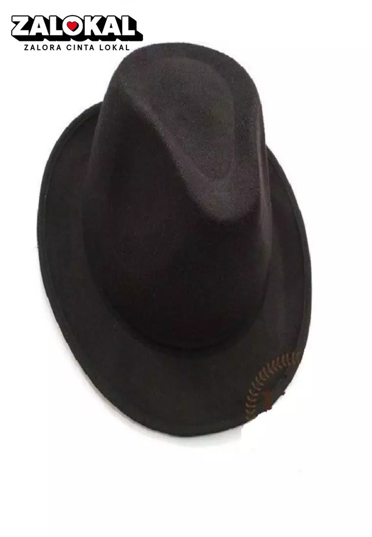 Topi Fedora Hat Fedora Hat Laken Hitam