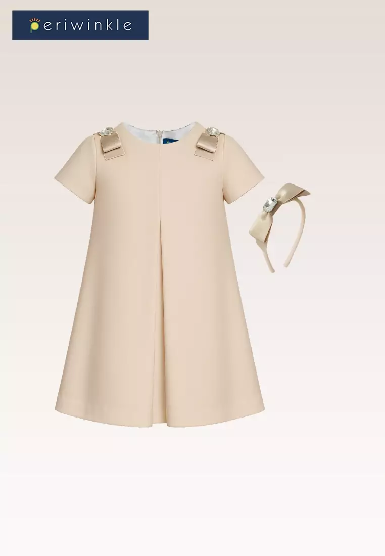 Randa Girls Beige Shift Dress with Headband