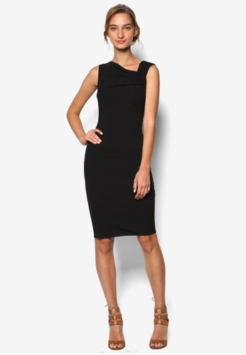 Pleated Neckline Sleeveleesprit outletss Fitted Midi Dress, 服飾, 服飾