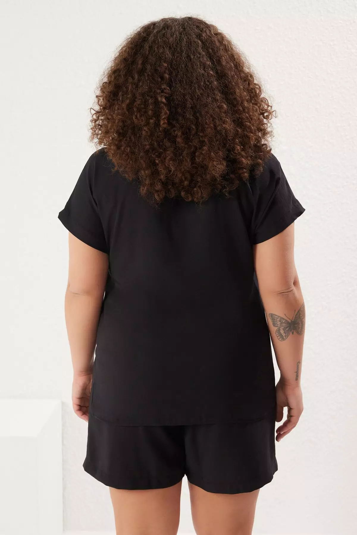 Black Woven Plus Size Shirt-Shorts Upper-Lower Team TBBSS25CP00007