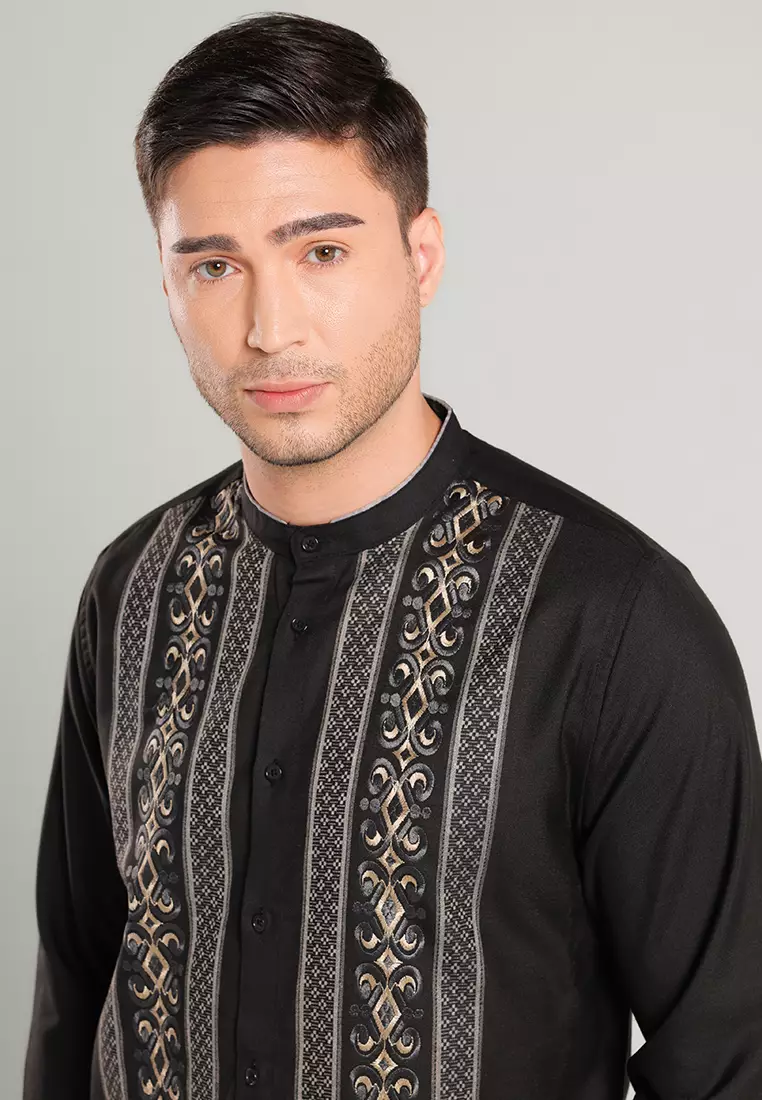 MOC Kemeja Koko Lengan Panjang Pria NIKOLAI - BLACK