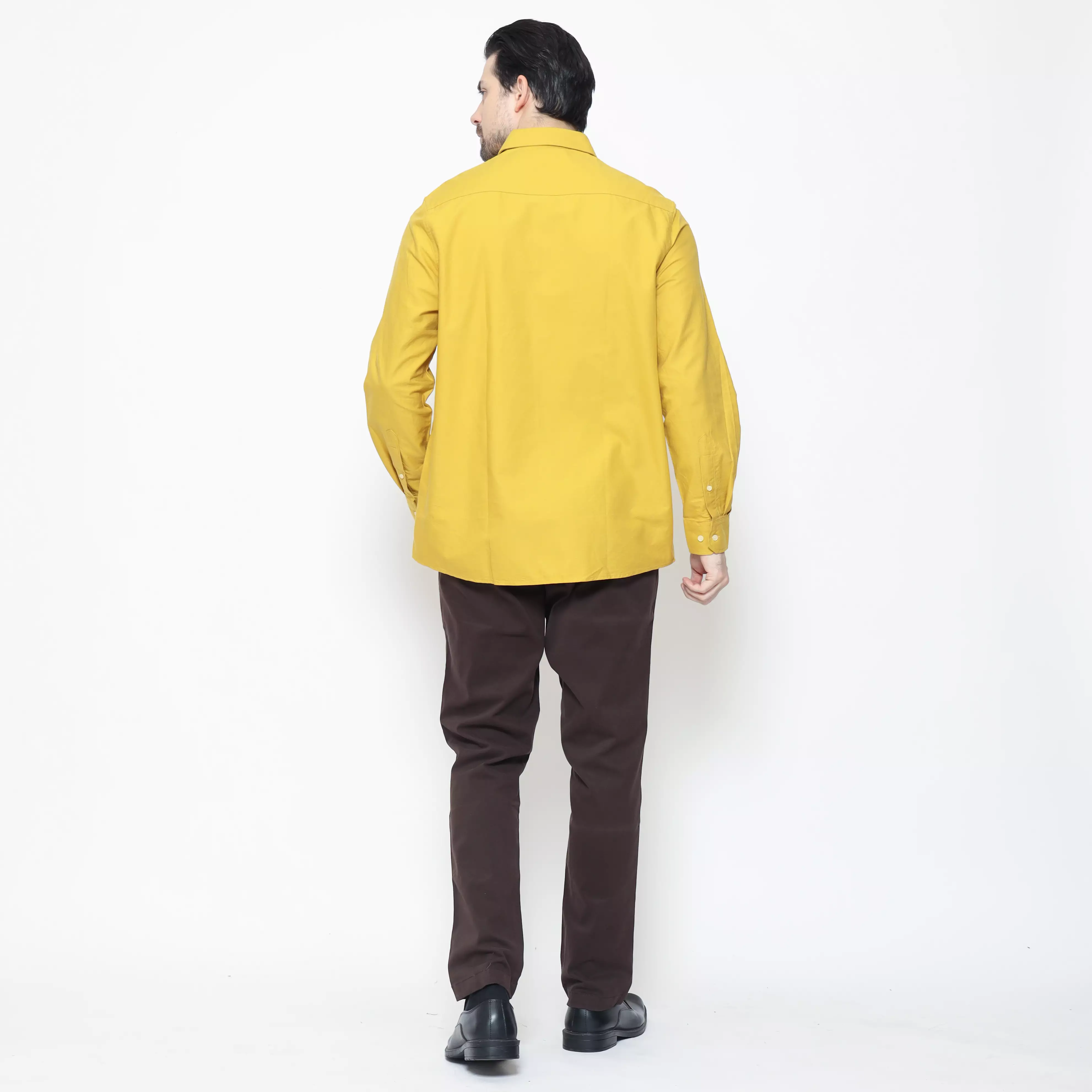 Lawell Kemeja Lengan Panjang Pria KING Regular Fit Cotton Warna Yellow – Motif Oxford Kecil