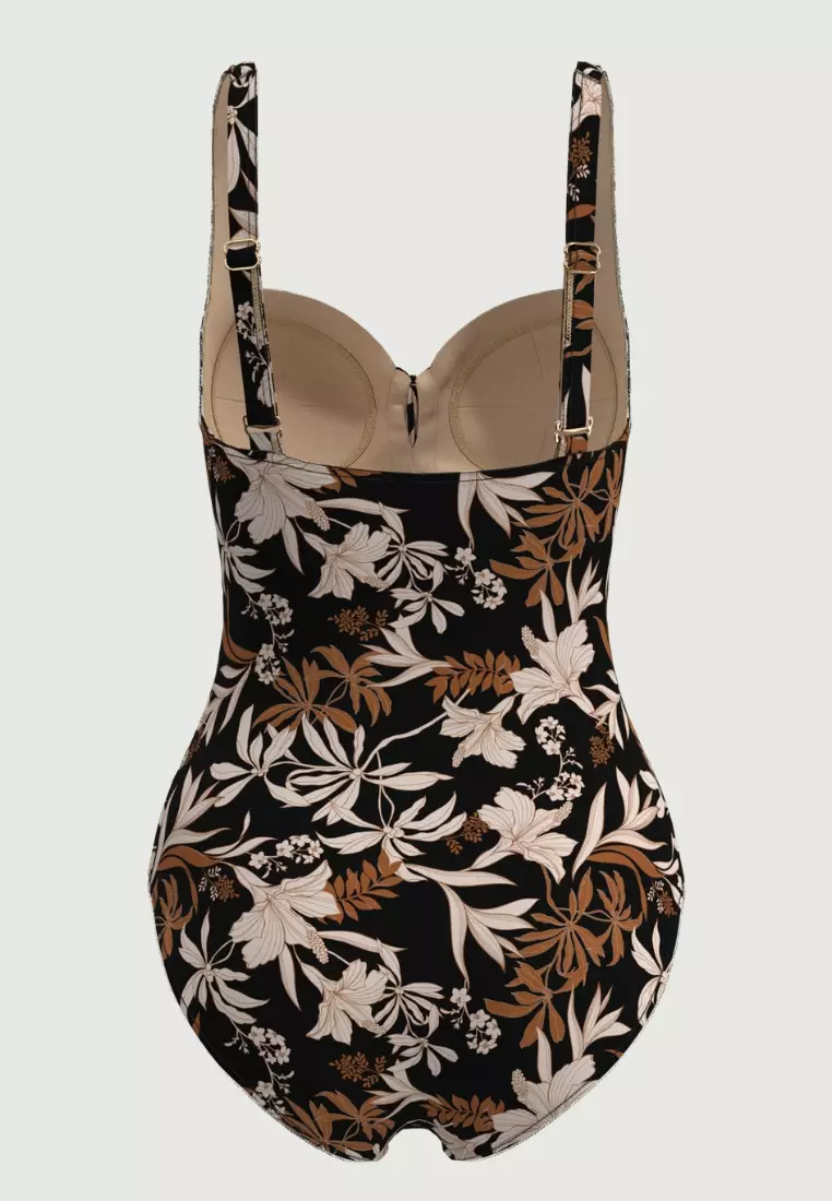 Wild Hibiscus Black Plus Cup Tie Front Onepiece