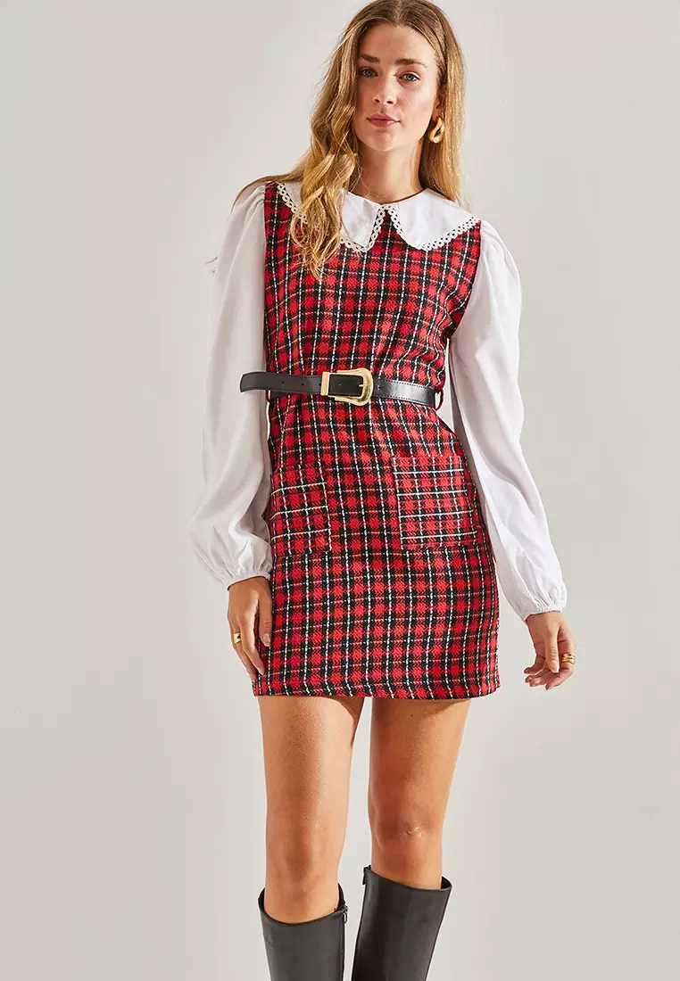 Belted Plaid Dress