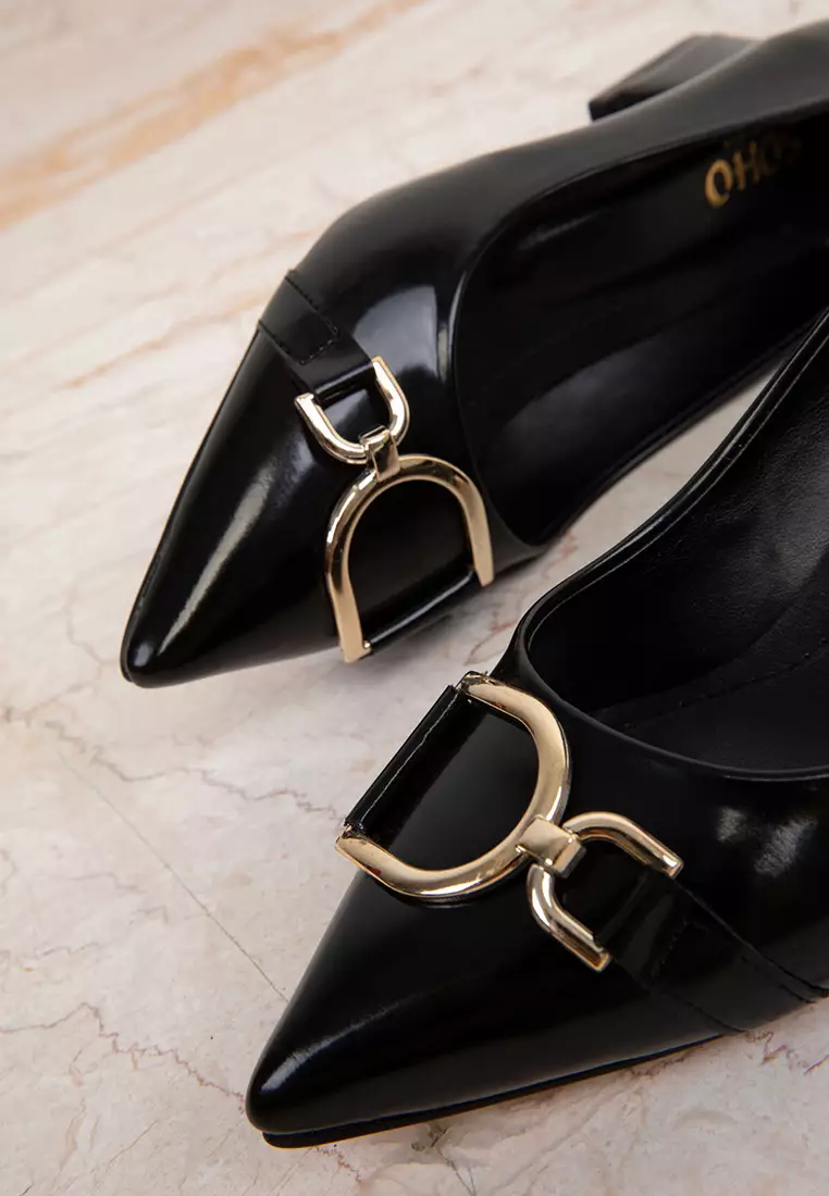 Patent Leather Black Women's Classic Heeled Shoes - 19548