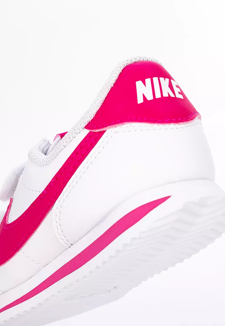 Nike cortez white with pink swoosh sale