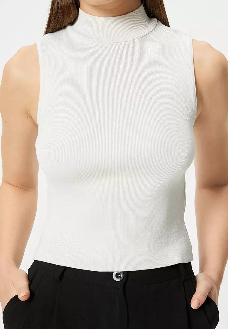 Sleeveless Mock Neck Rib Top