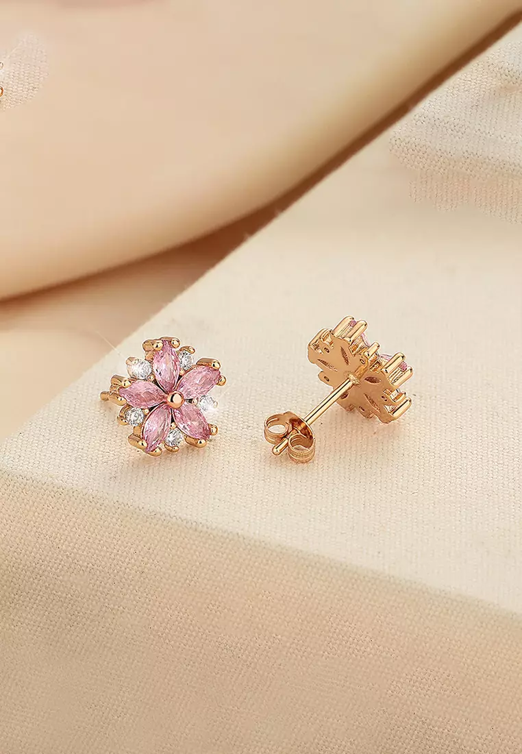 Anting Wanita Titanium Korea Elegan Style Anting Giwang Cewek Original Kotak Indah pink