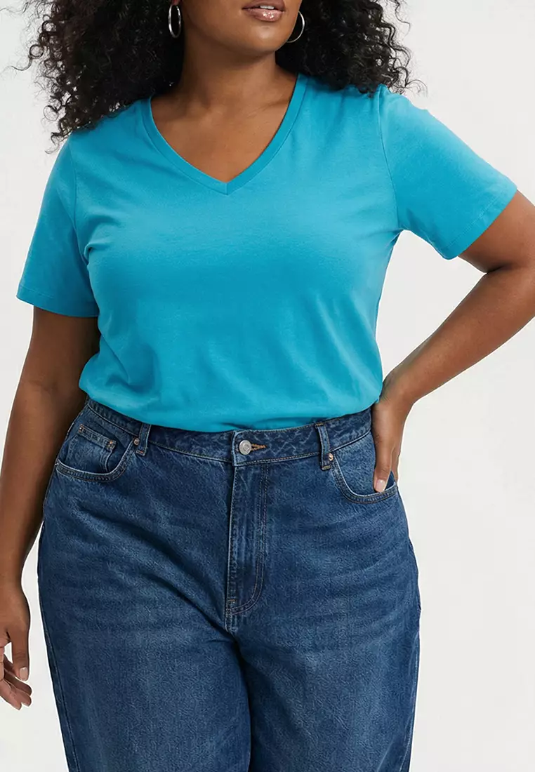 Petrol V-Neck Basic 100% Cotton Knitted T-Shirt Tbbss22Bf0028
