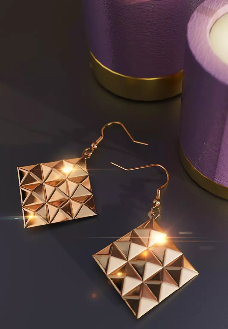 Fascination Geometric Diamond Shape Metallic  Earrings Rose Gold
