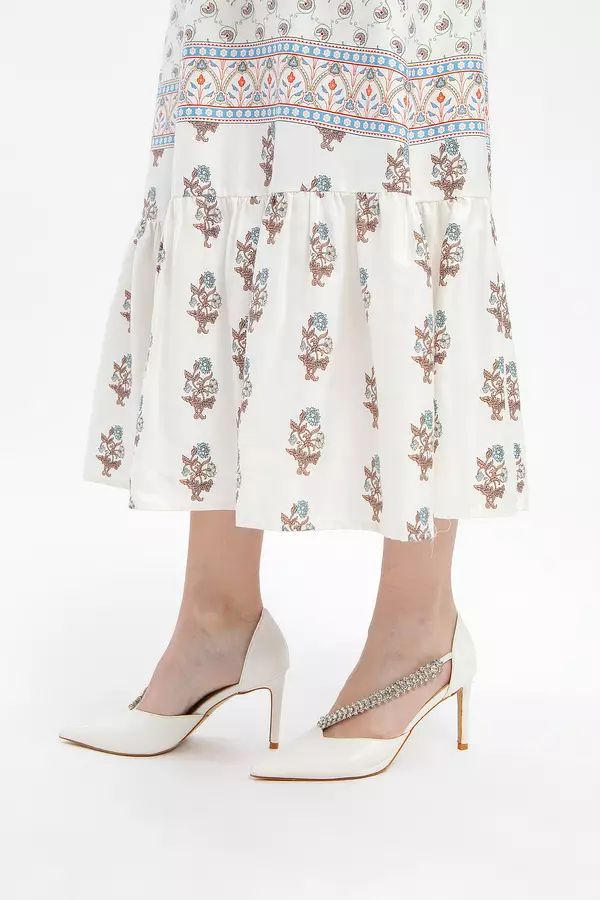 MINIMAL - Layona - Gamis Motif Bunga Geometris - Beige Colour Beige_Light