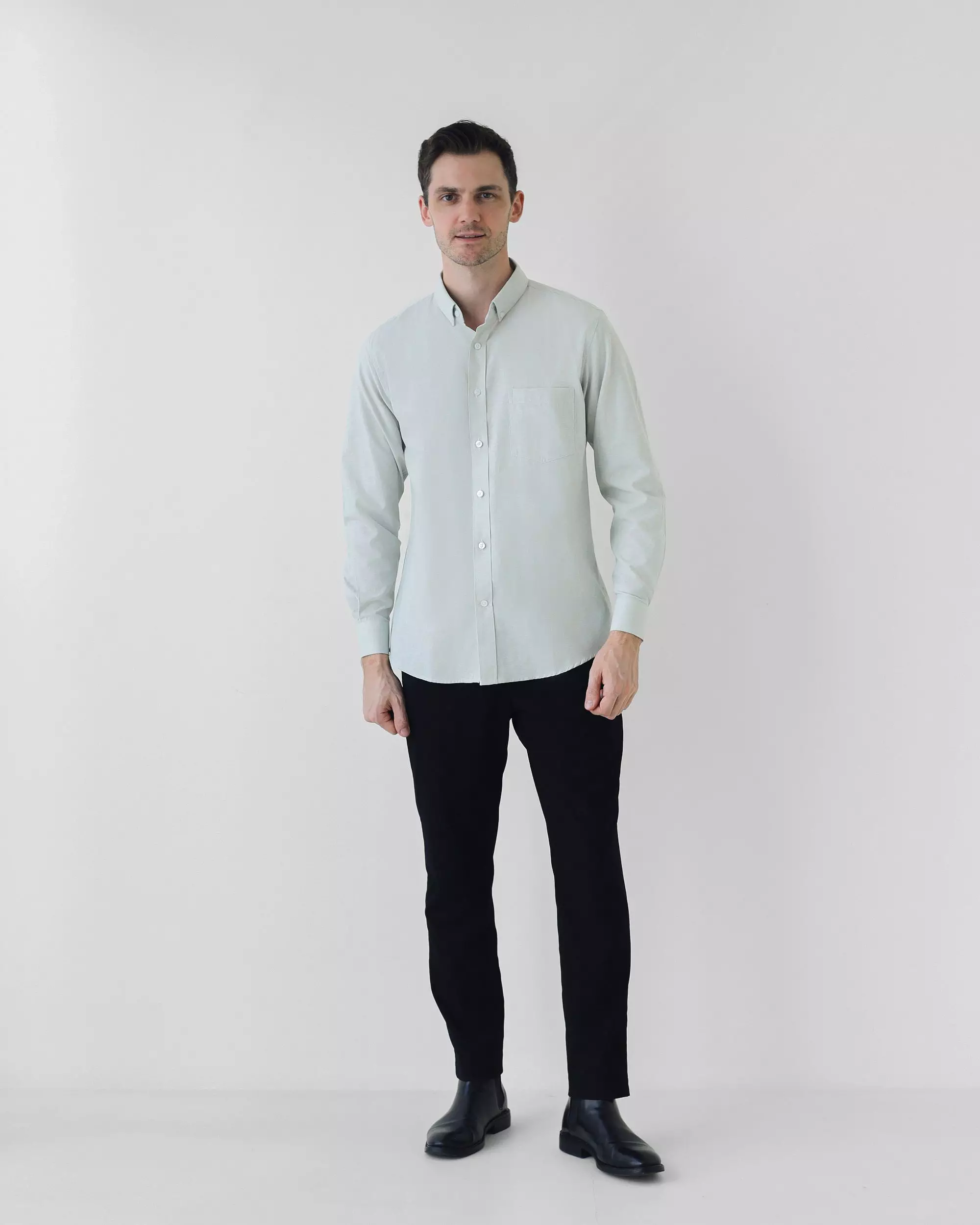 Cotton Well Marc Long Sleeve Oxford Shirt Mint Green | Kemeja Pria Lengan Panjang Basic Polos Hijau Muda