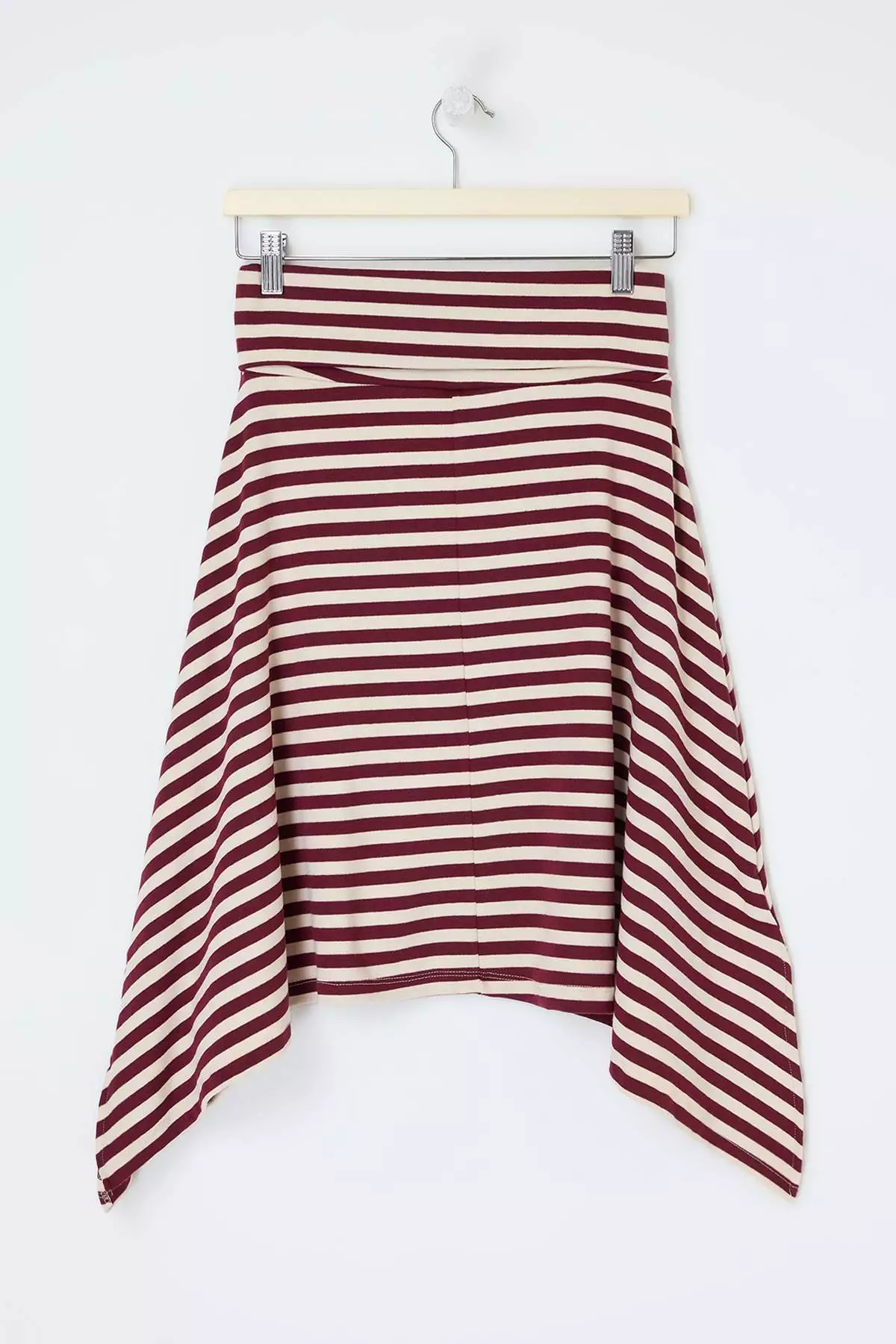 Multi-Colored Striped A-Line/ Bell-Shape Asymmetrical Soft Knitted Skirt Twoss26Et146