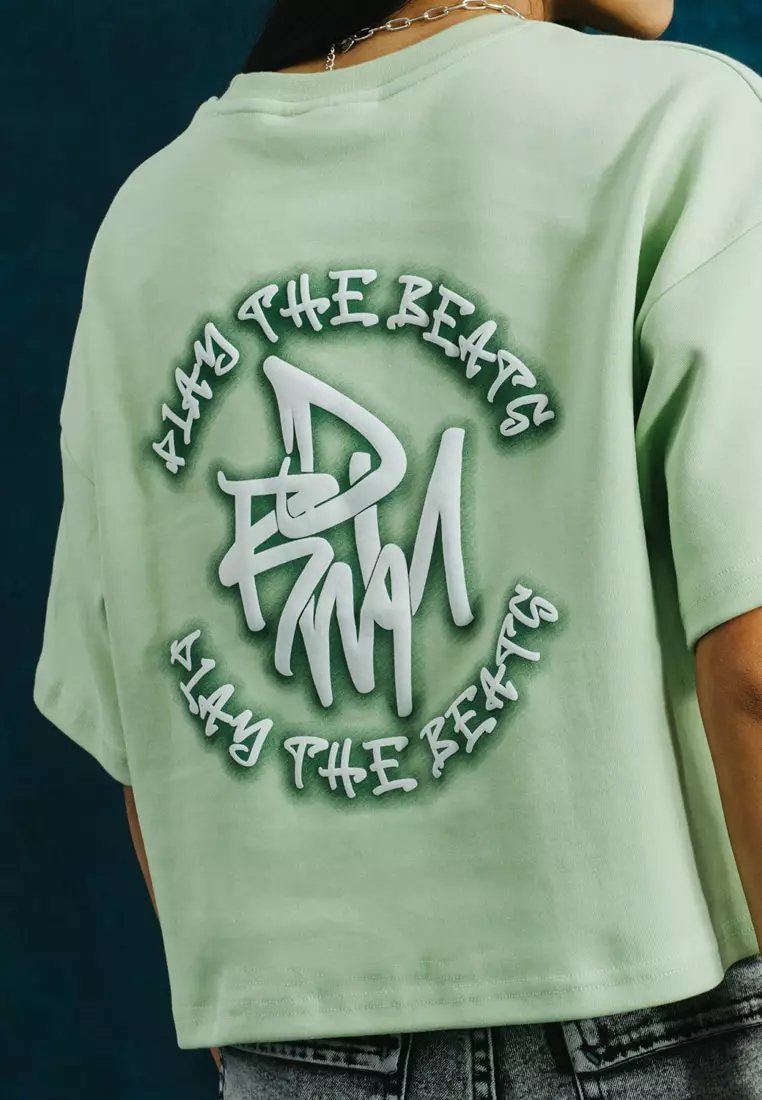 SELECT Women Puff Print & Spray Oversized Tee- Green