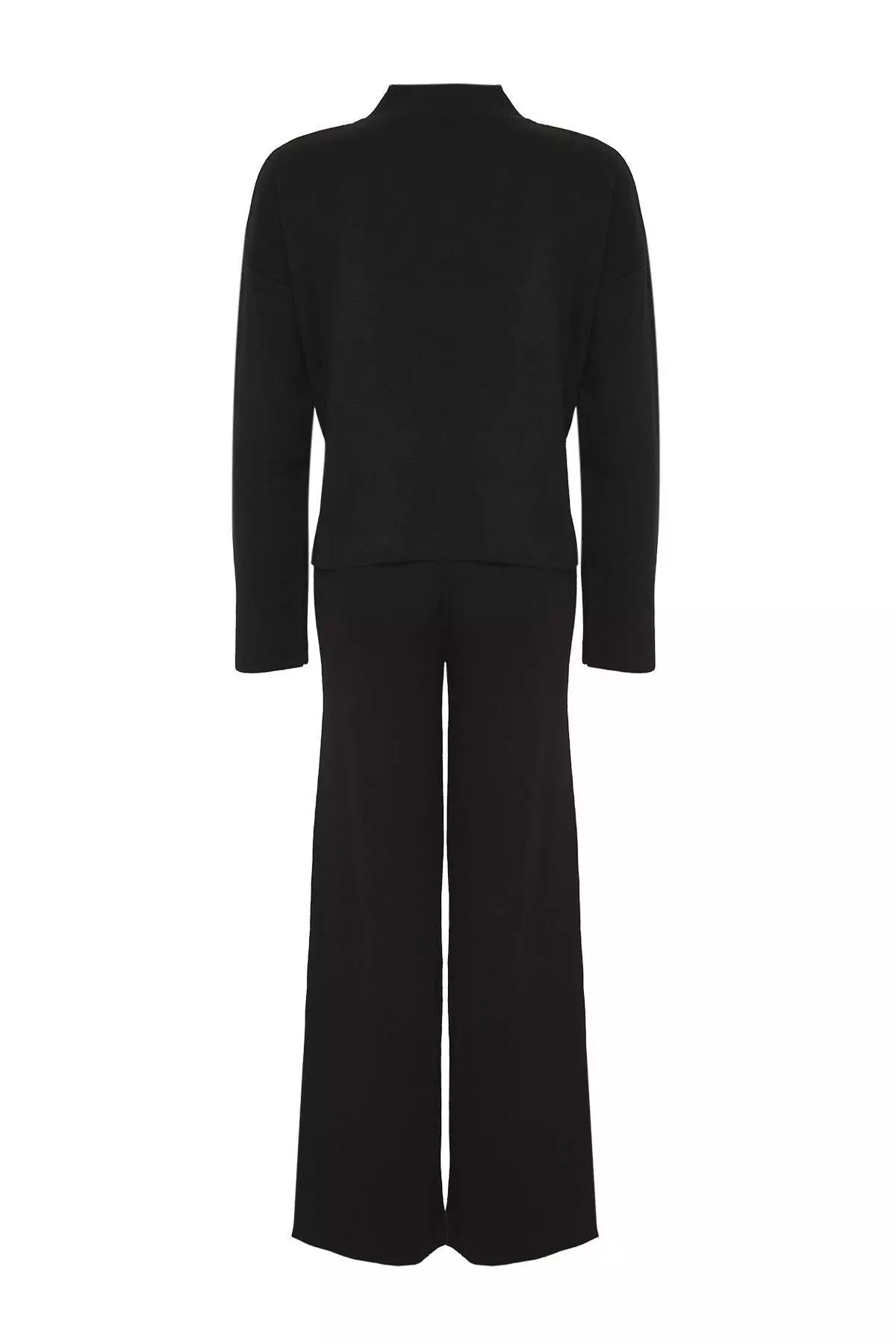 Black Striped Knitted Trousers Bottom-Top Set Twoaw24Au00045