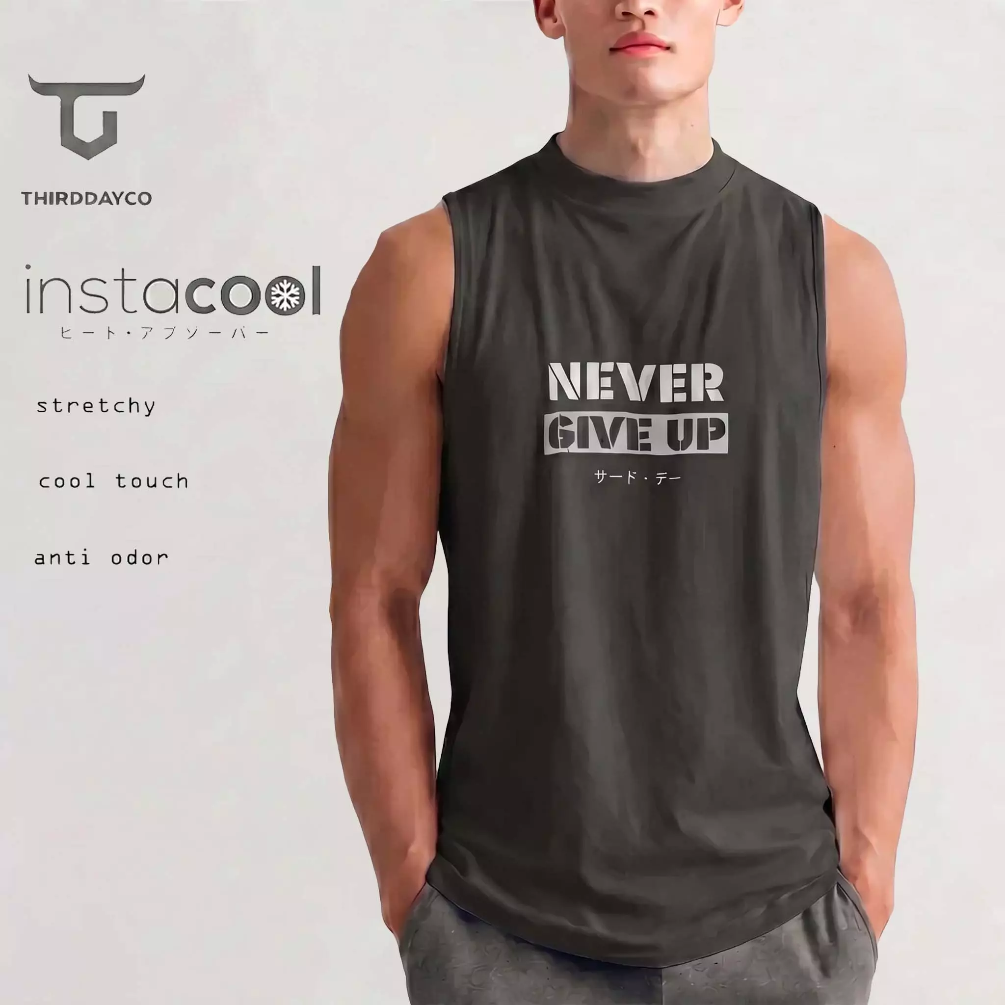 THIRDDAY Kaos Kutung Tank Top Instacool "never give up" Abu MTY72