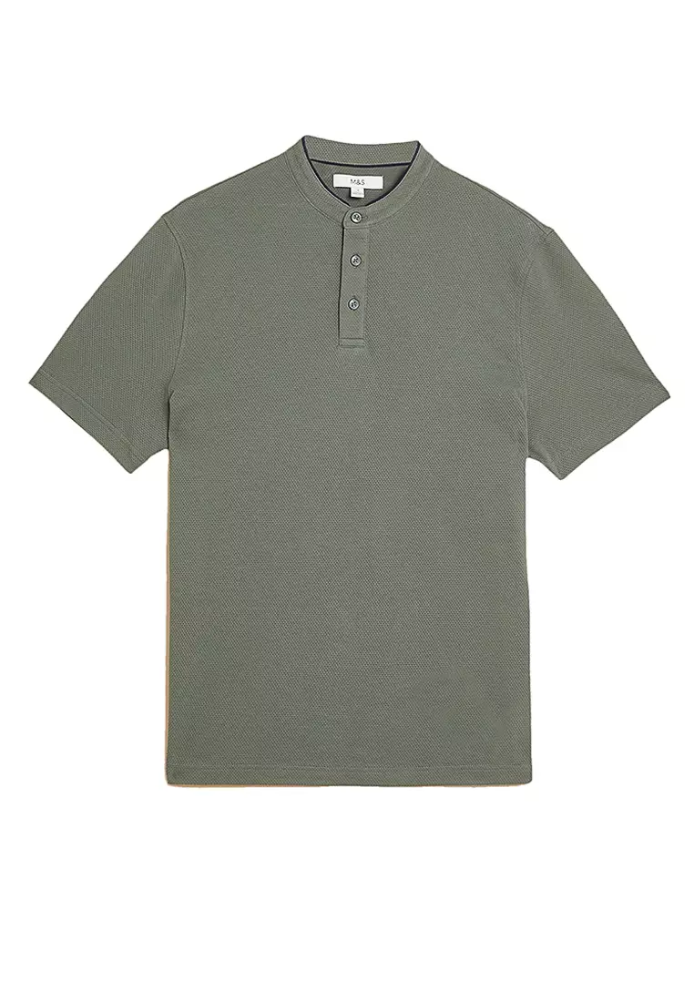 Jual Marks & Spencer Cotton Rich Grandad Collar Polo Shirt Original ...
