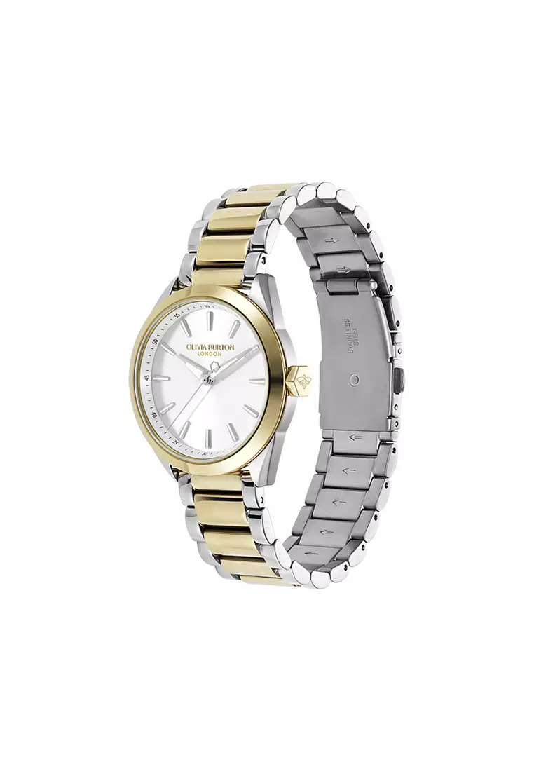 Olivia Burton Sports Luxe Silver White  Dial Hex Second Hand Detail 3 Link Bracelet 34mm - 24000250