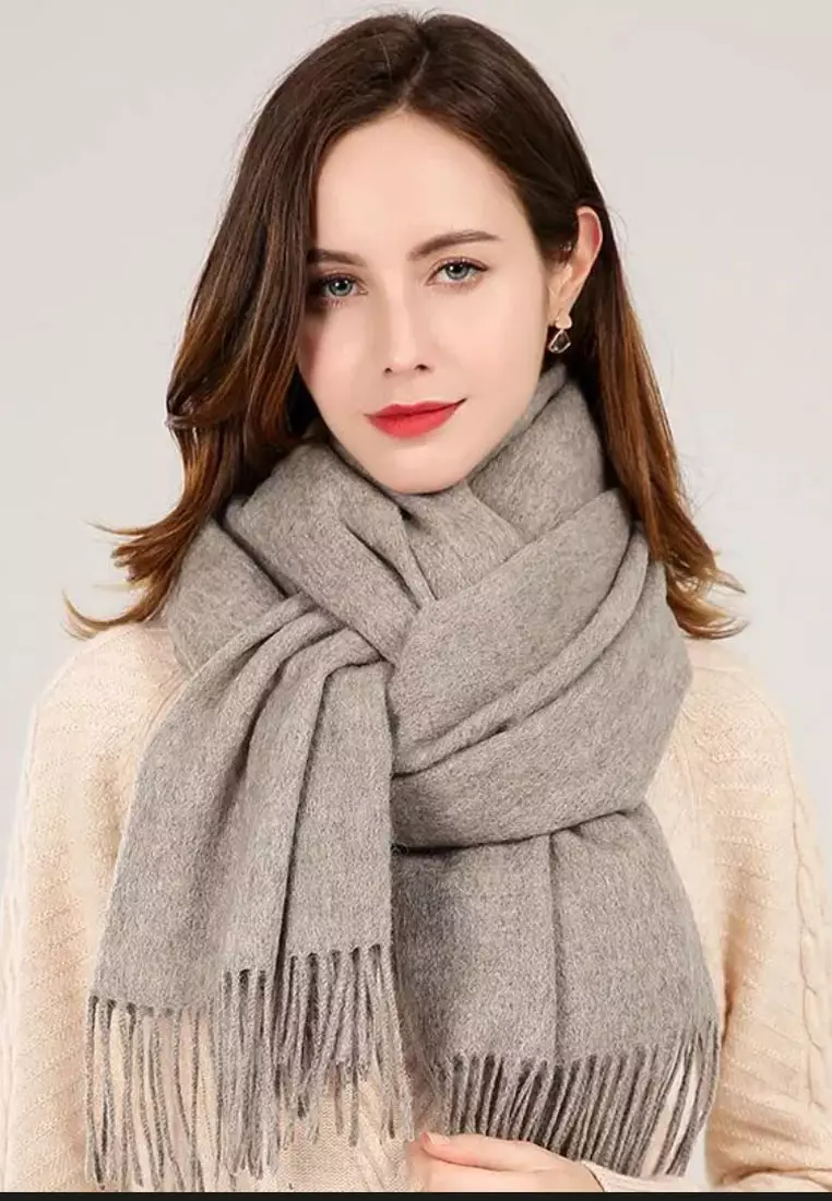 Aksesoris Wanita Pure 100% Virgin Wool Cashmere Shawl Syal Wanita Kasmir Light Taupe