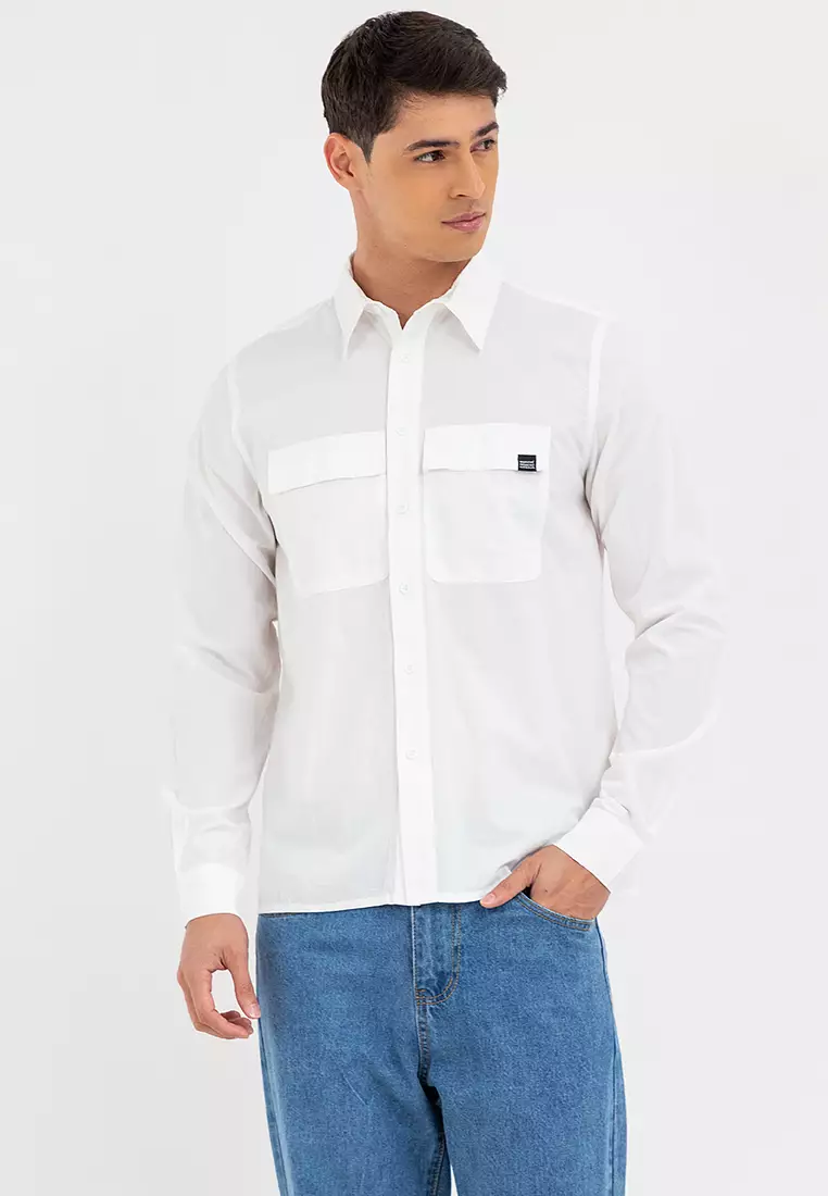 Men's Polo LS Button Down White