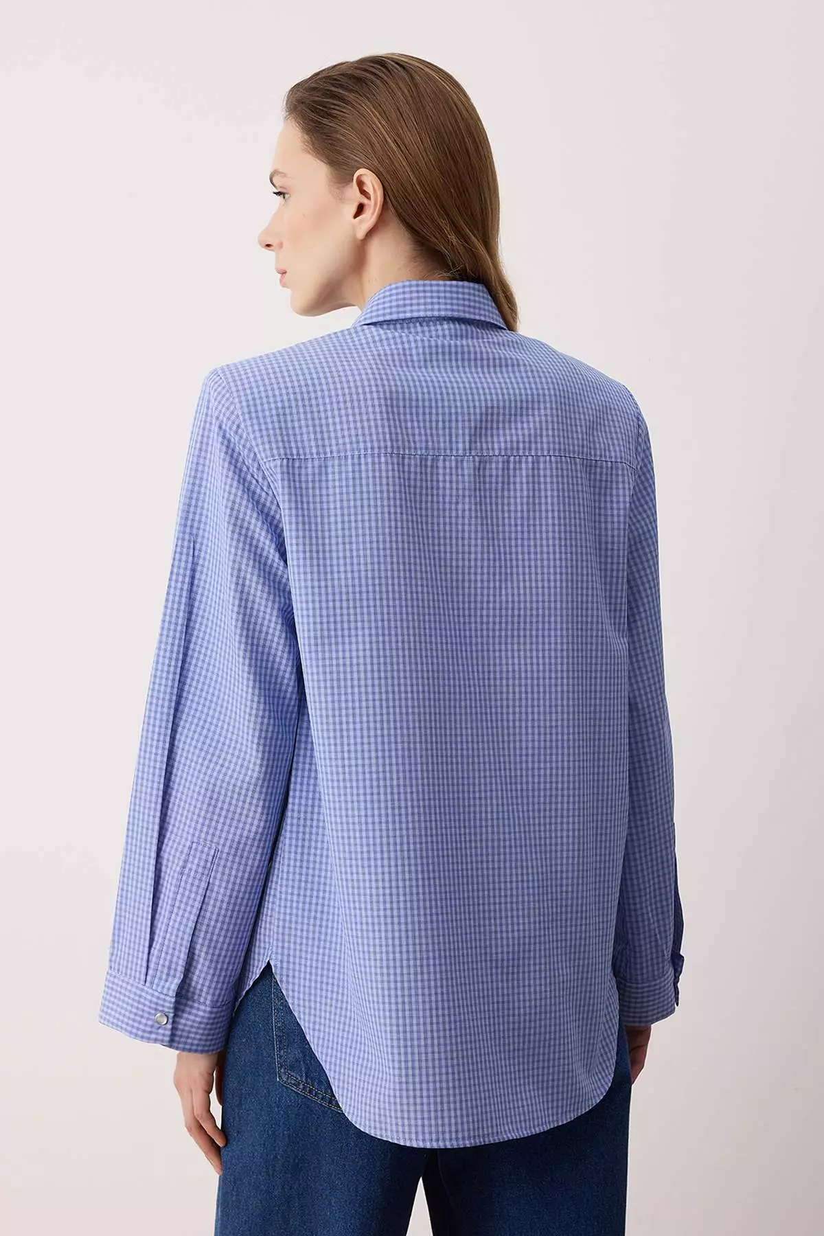 Blue Checkered Shoulder Pad Pack Wide Cuff Oversized Shirt Twoaw26Go127