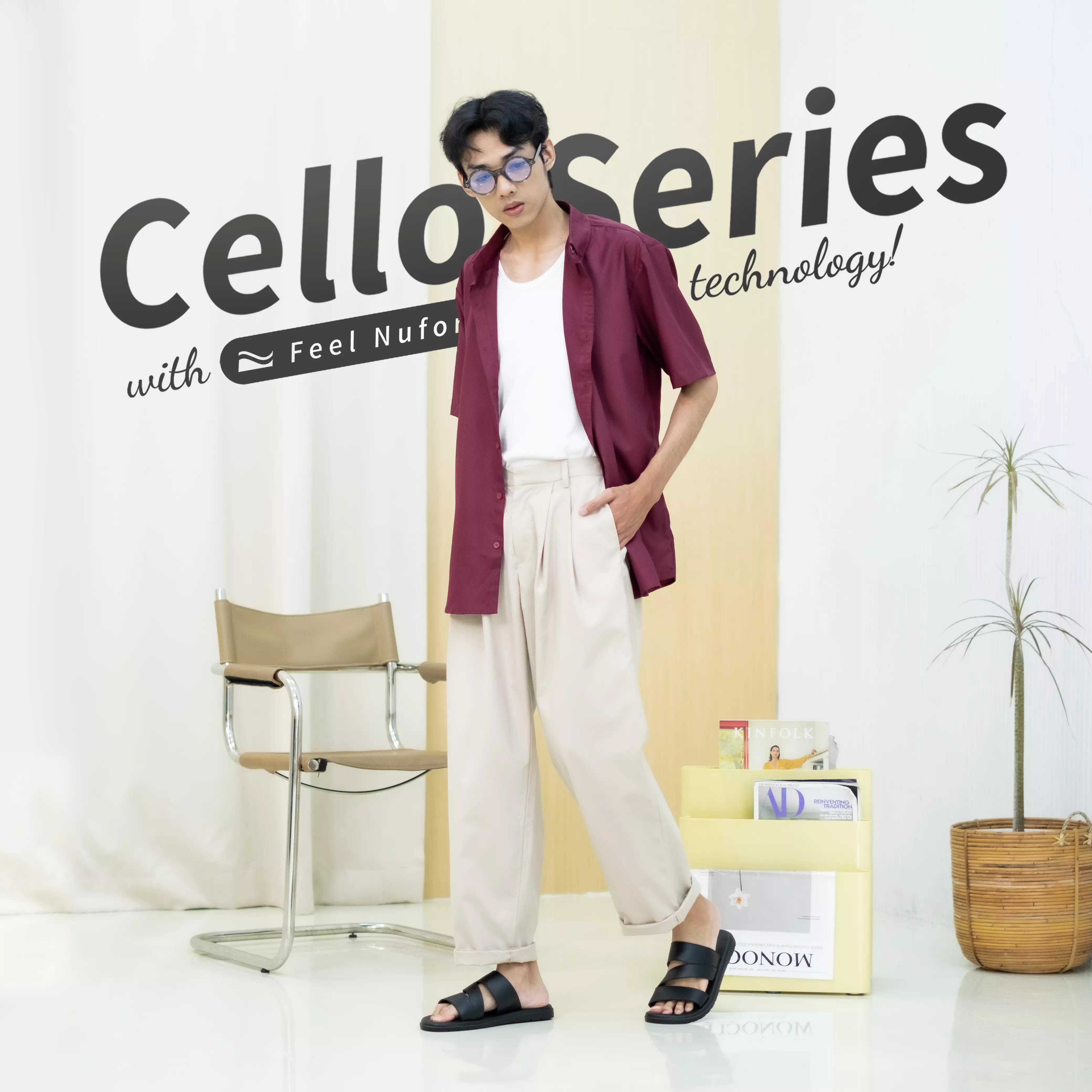 Cogen Sandal Pria Sendal Kulit Nyaman -  Feel Nufort - Cello Black Warna Cello Black