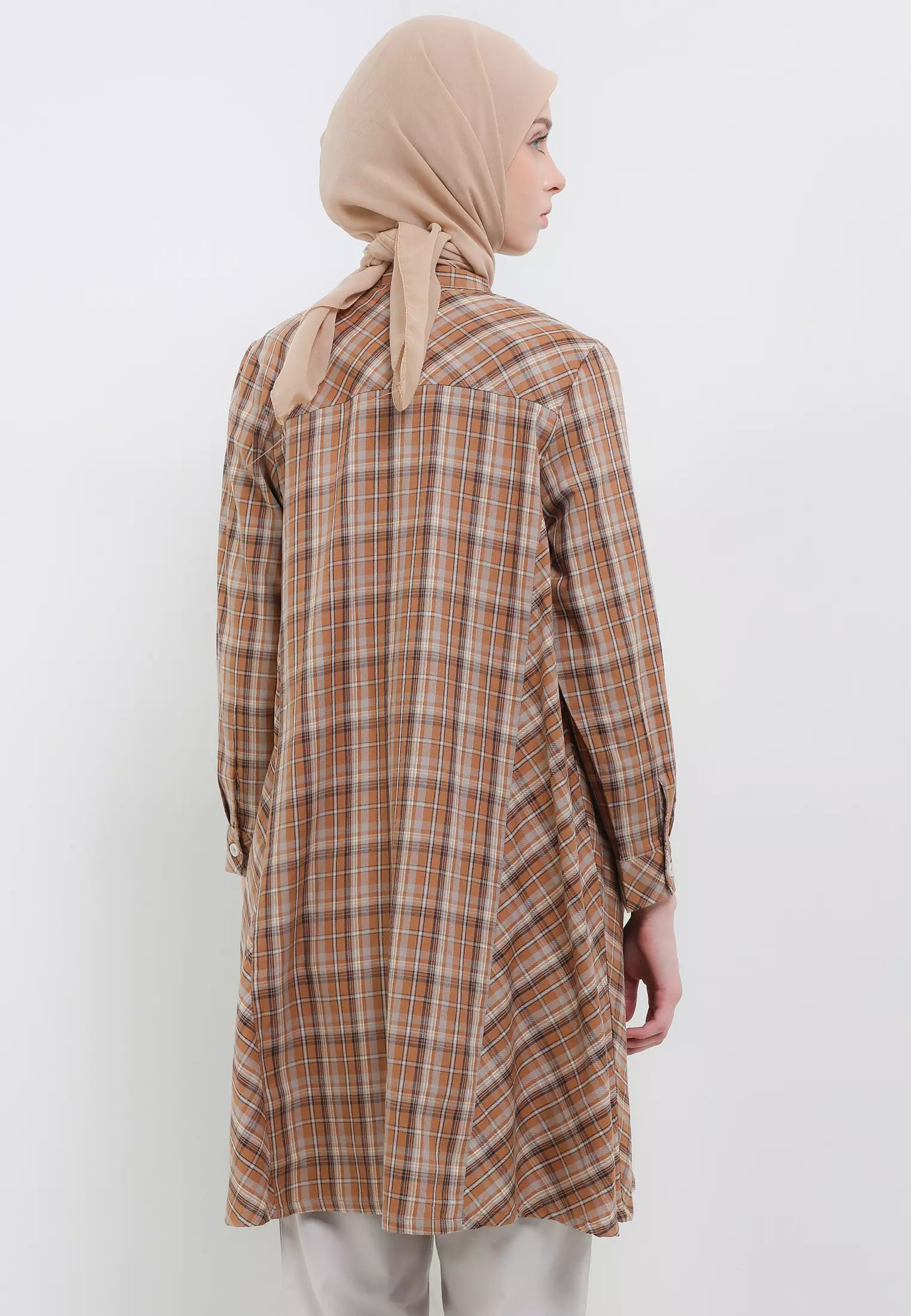 MFMW Flannery Tunik Coklat Motif Kotak
