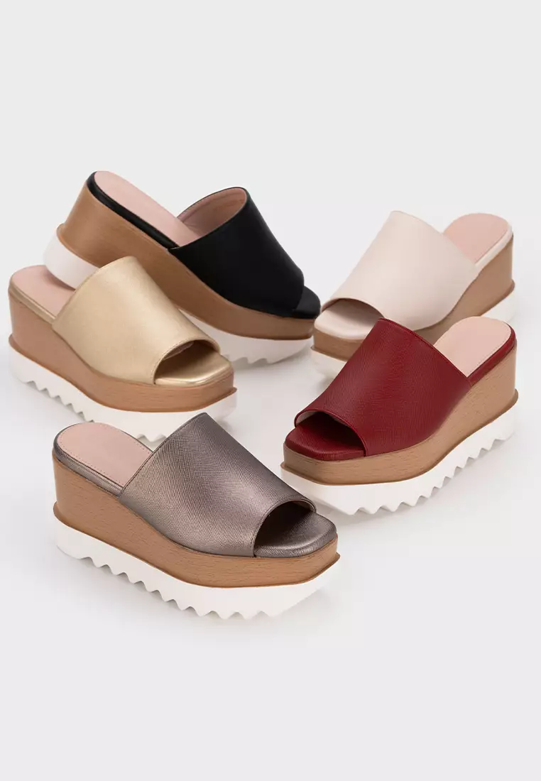 CASUAL PLATFORM WEDGE HEEL SLIDE 宽面厚底楔型拖鞋