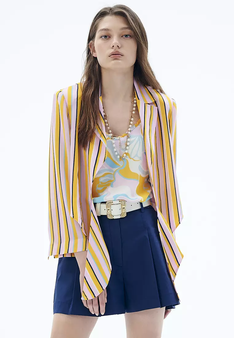 Summer Stripe Print Front Tie Knot Crop Outerwear