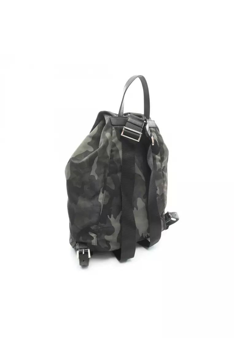 Pre-Loved Prada TESSUTO CAMOUFL Backpack rucksack Nylon Saffiano leather gray green multicolor