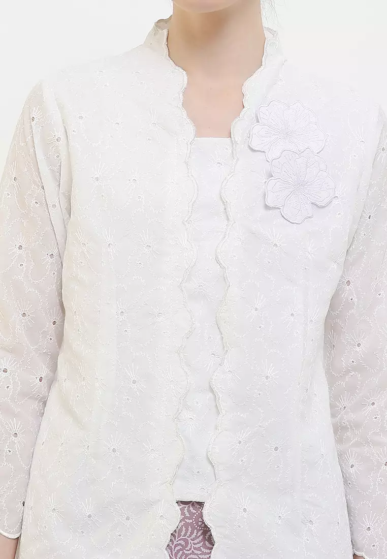 Blouse Atasan Kebaya Kutubaru Modern Wanita Kartini Anjena White Lengan Panjang