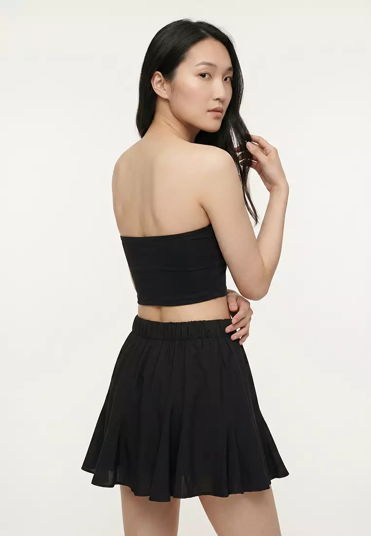 Black Woven Tie Detail Strapless Blouse Skirt Beach Set TBESS25AU00104