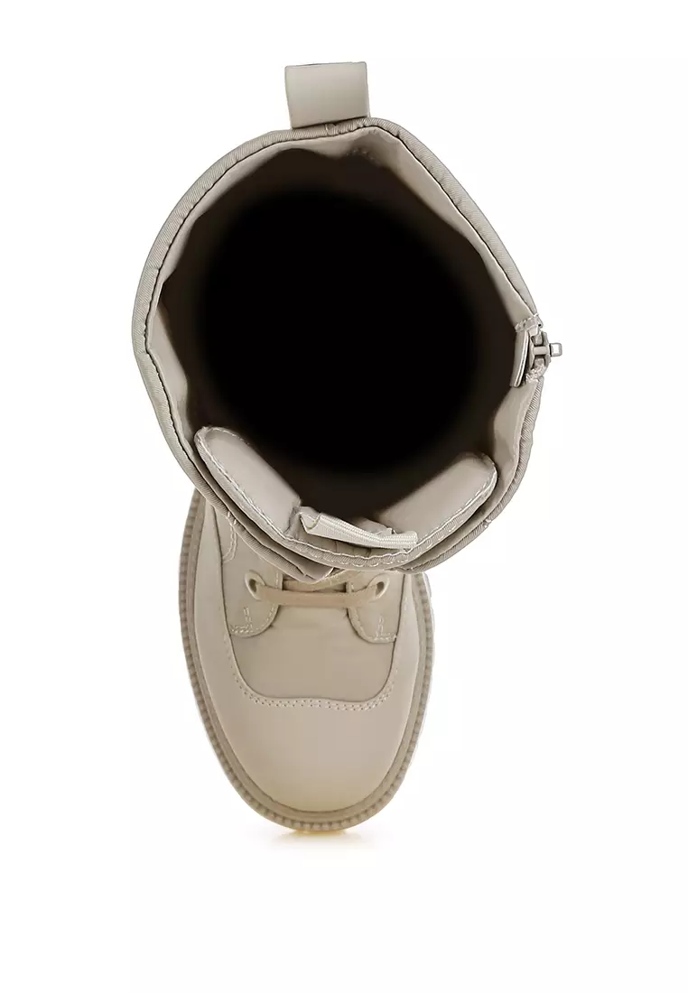 Anti-Skid Lace-Up Combat Boots in Beige