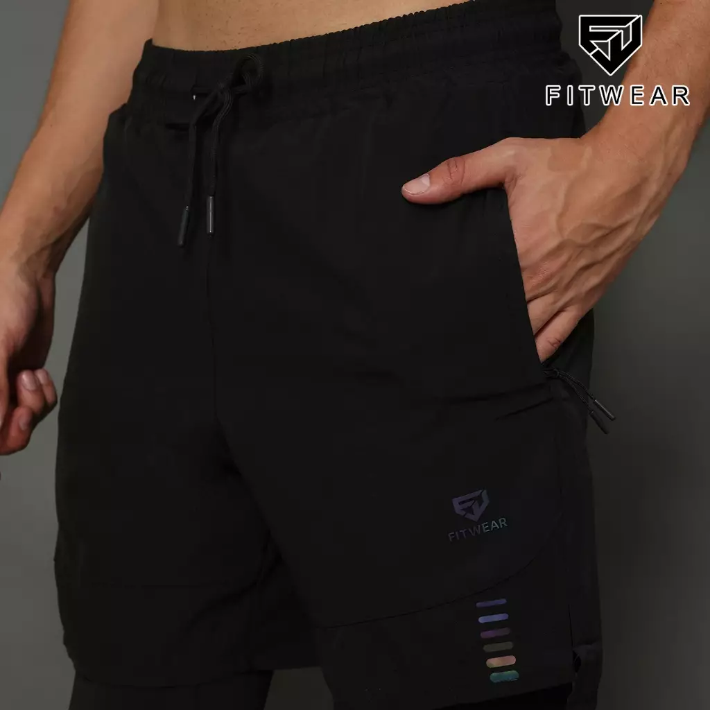 Fitwear - Celana Lari + Legging Dryfit Pria JACKSON COLORED REFLECTIVE - BLACK