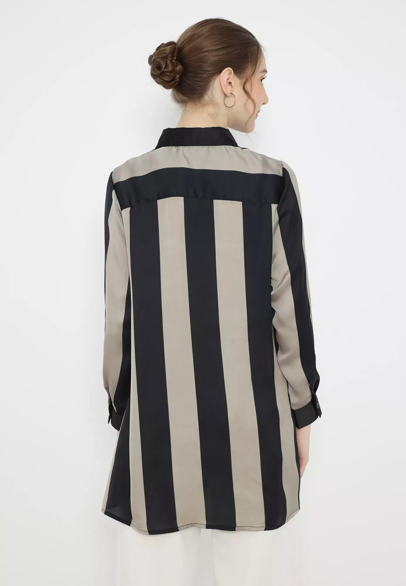 Shirt Long Sleeve Grey Casual Office Look Arlette By Brilliant Girl Warna Abu Garis