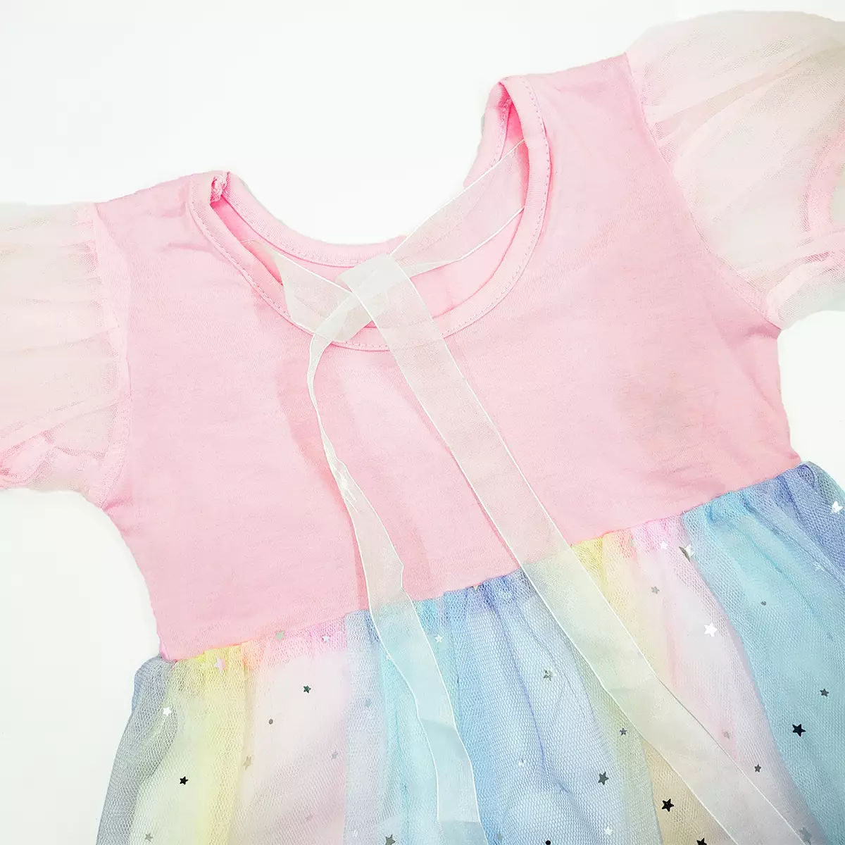 Wakakids Dress Anak Perempuan Lengan Pendek Karakter Frozen Gaun Sequin Tutu Rainbow 4491 Venrz Pink