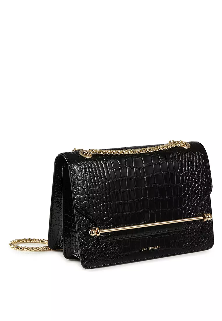 Buy Strathberry EAST/WEST CROSSBODY - EMBOSSED CROC BLACK Online ...